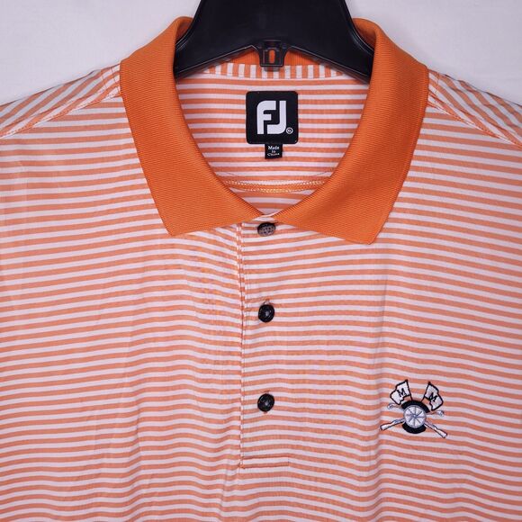 Footjoy Polo Shirt Mens XL Striped Orange, White Golf - Picture 1 of 12